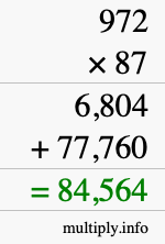 How to calculate 972 times 87 using long multiplication