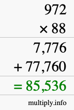 How to calculate 972 times 88 using long multiplication