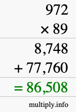 How to calculate 972 times 89 using long multiplication