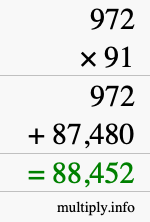 How to calculate 972 times 91 using long multiplication