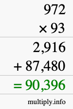 How to calculate 972 times 93 using long multiplication