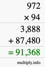 How to calculate 972 times 94 using long multiplication