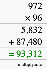 How to calculate 972 times 96 using long multiplication