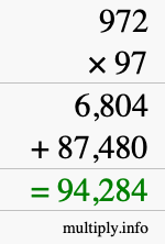 How to calculate 972 times 97 using long multiplication