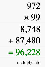 How to calculate 972 times 99 using long multiplication