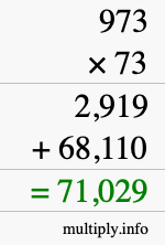 How to calculate 973 times 73 using long multiplication
