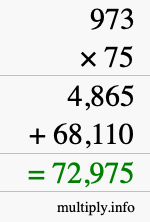 How to calculate 973 times 75 using long multiplication