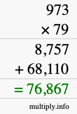 How to calculate 973 times 79 using long multiplication