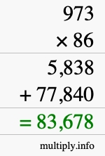 How to calculate 973 times 86 using long multiplication