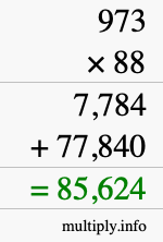 How to calculate 973 times 88 using long multiplication