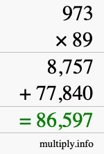 How to calculate 973 times 89 using long multiplication