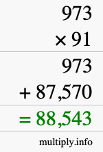 How to calculate 973 times 91 using long multiplication
