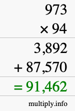 How to calculate 973 times 94 using long multiplication