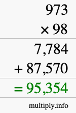 How to calculate 973 times 98 using long multiplication