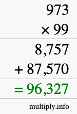 How to calculate 973 times 99 using long multiplication