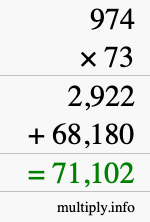 How to calculate 974 times 73 using long multiplication