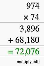 How to calculate 974 times 74 using long multiplication