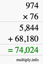 How to calculate 974 times 76 using long multiplication