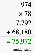 How to calculate 974 times 78 using long multiplication