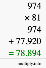 How to calculate 974 times 81 using long multiplication