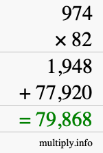 How to calculate 974 times 82 using long multiplication How to calculate 974 times 82 using long multiplication