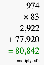 How to calculate 974 times 83 using long multiplication
