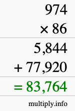 How to calculate 974 times 86 using long multiplication