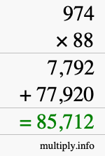 How to calculate 974 times 88 using long multiplication