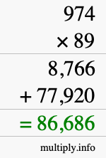 How to calculate 974 times 89 using long multiplication