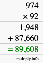 How to calculate 974 times 92 using long multiplication