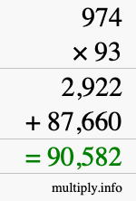 How to calculate 974 times 93 using long multiplication
