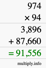 How to calculate 974 times 94 using long multiplication