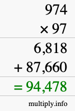 How to calculate 974 times 97 using long multiplication