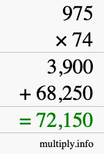How to calculate 975 times 74 using long multiplication