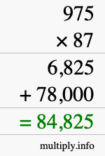 How to calculate 975 times 87 using long multiplication