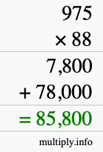 How to calculate 975 times 88 using long multiplication