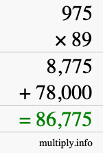 How to calculate 975 times 89 using long multiplication