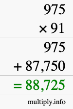 How to calculate 975 times 91 using long multiplication