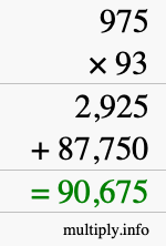 How to calculate 975 times 93 using long multiplication