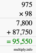How to calculate 975 times 98 using long multiplication