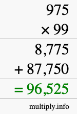 How to calculate 975 times 99 using long multiplication