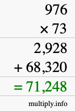How to calculate 976 times 73 using long multiplication