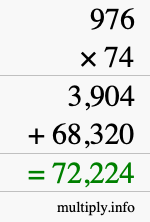 How to calculate 976 times 74 using long multiplication