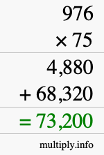 How to calculate 976 times 75 using long multiplication