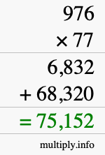 How to calculate 976 times 77 using long multiplication