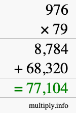 How to calculate 976 times 79 using long multiplication