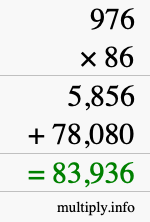How to calculate 976 times 86 using long multiplication