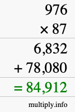 How to calculate 976 times 87 using long multiplication