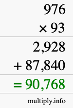 How to calculate 976 times 93 using long multiplication
