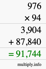 How to calculate 976 times 94 using long multiplication